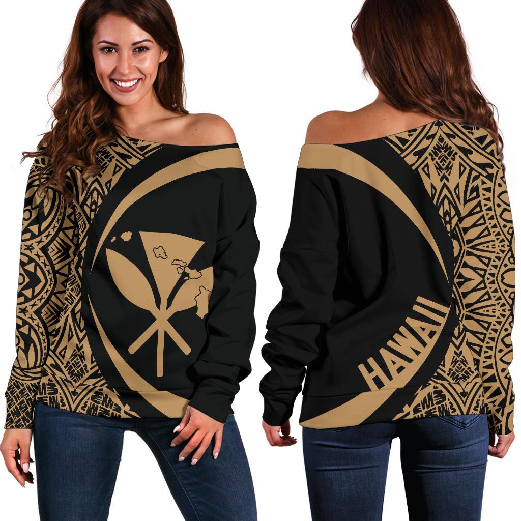 Kanaka Hawaii Map Gold Polynesian Off Shoulder Sweater - Circle Style Gold - Polynesian Pride