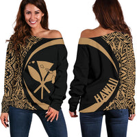 Kanaka Hawaii Map Gold Polynesian Off Shoulder Sweater - Circle Style Gold - Polynesian Pride