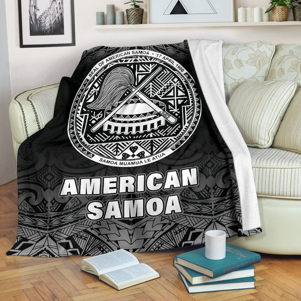 American Samoa Premium Blanket - Black Fog Style White - Polynesian Pride