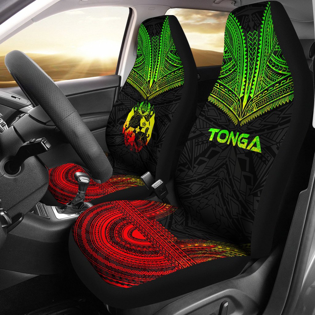 Tonga Car Seat Cover - Tonga Coat Of Arms Polynesian Chief Tattoo Reggae Version Universal Fit Reggae - Polynesian Pride