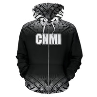 Northern Mariana Islands All Over Zip up Hoodie Fog Black Style - Polynesian Pride