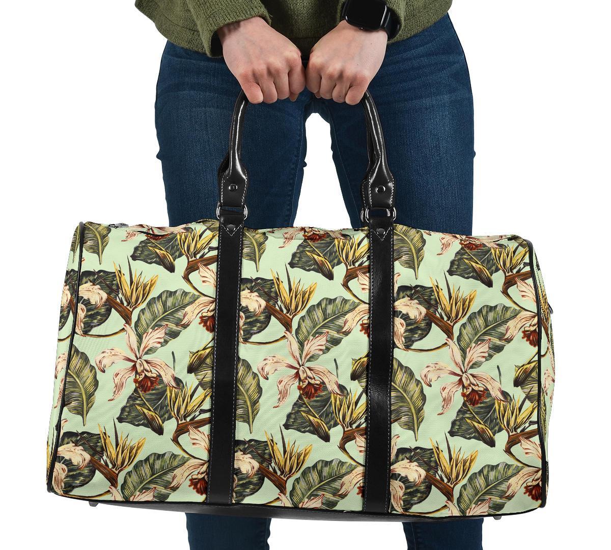 Hawaii Vintage Tropical Jungle Leaves Orchid Bird Hawaii Travel Bag Travel Bag One size Black - Polynesian Pride