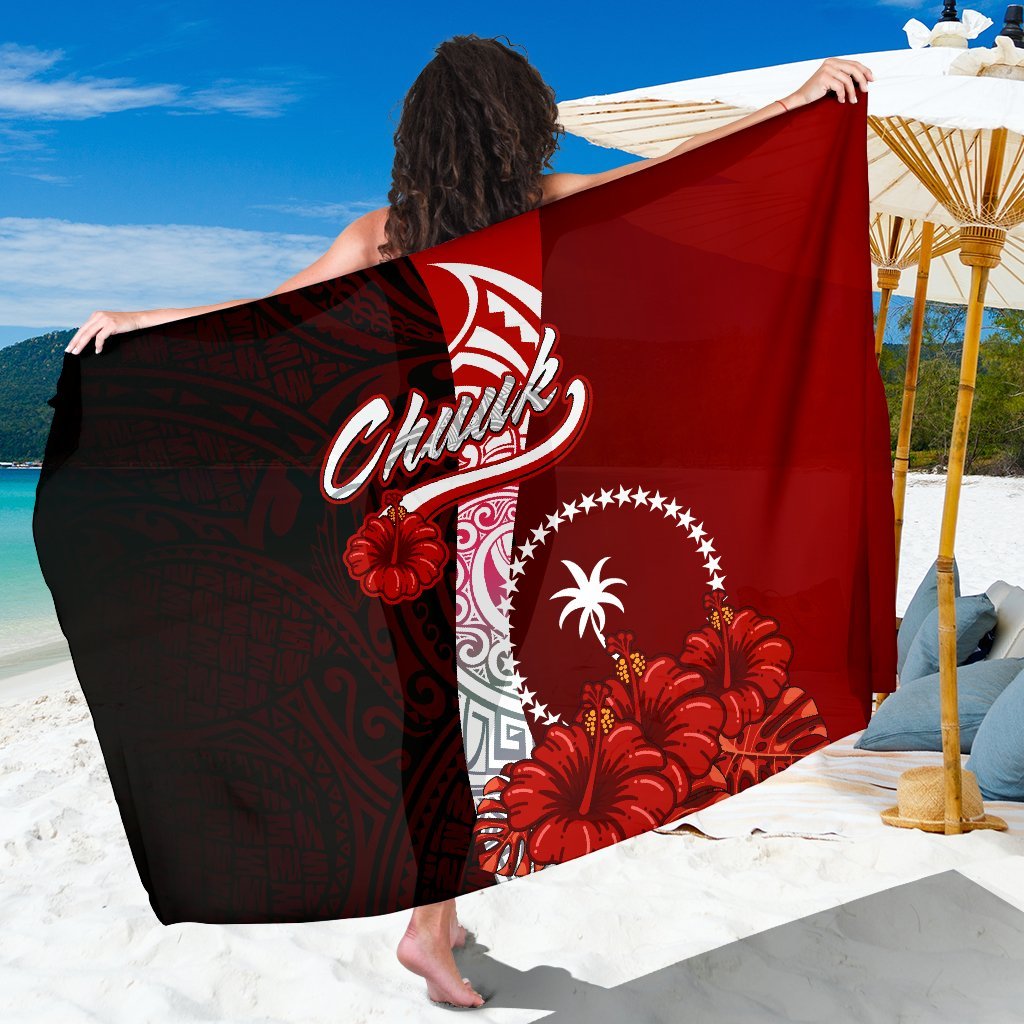 Chuuk Micronesia Sarong - Coat Of Arm With Hibiscus One Style One Size Red - Polynesian Pride