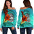 American Samoa Women's Off Shoulder Sweater - Tropical Flowers Style Blue - Polynesian Pride