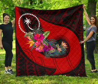 Chuuk Premium Quilt - Polynesian Hook And Hibiscus (Red) - Polynesian Pride