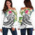 Papua New Guinea Polynesian Women's Off Shoulder Sweater - Summer Plumeria (White) White - Polynesian Pride