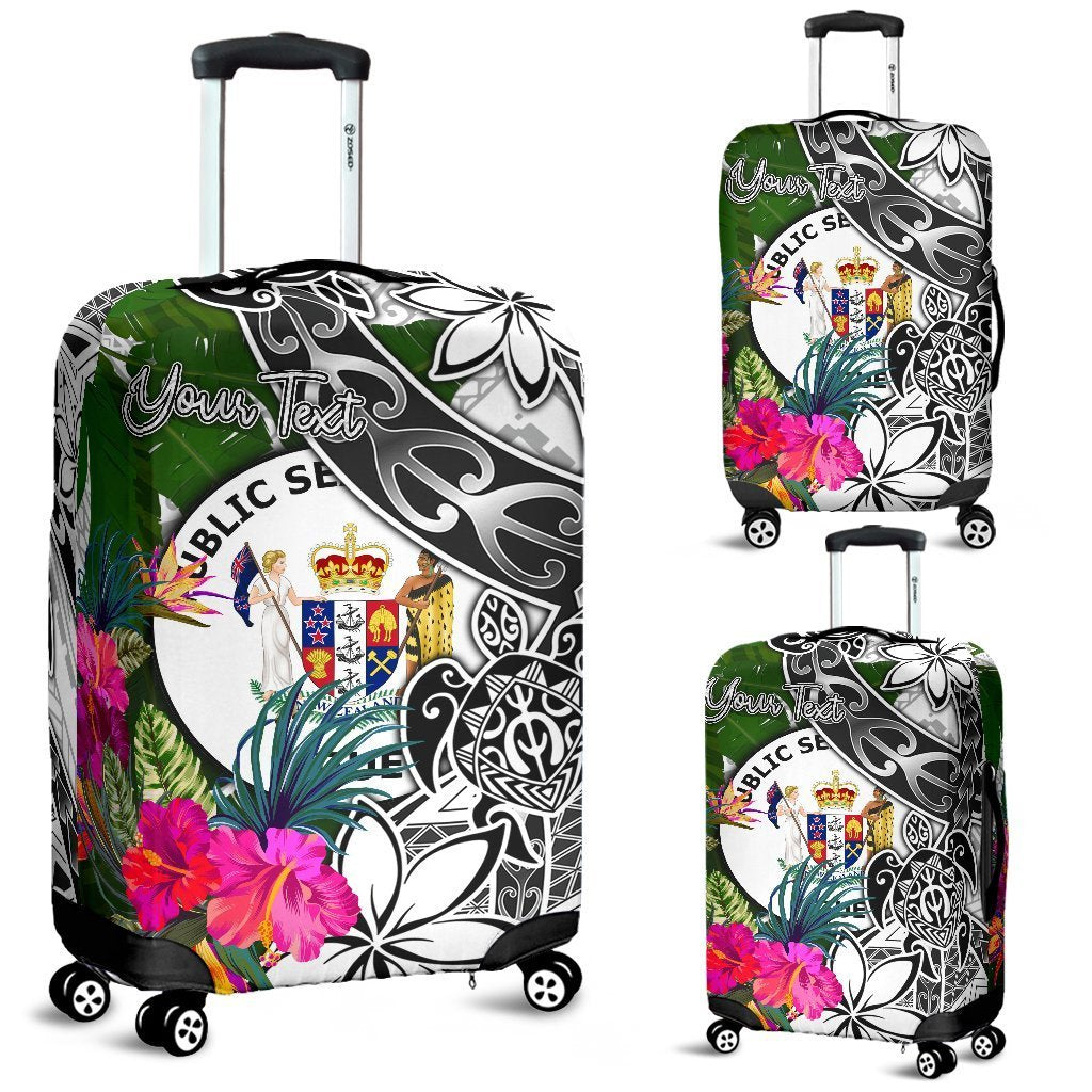 Niue Custom Personalised Luggage Covers White - Turtle Plumeria Banana Leaf White - Polynesian Pride