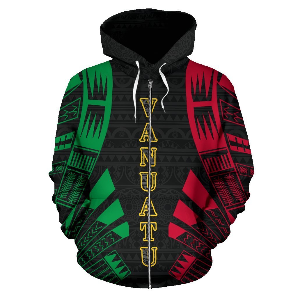 Vanuatu All Over Zip up Hoodie Polynesian Tattoo Style - Polynesian Pride