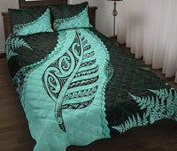 Paua Shell Maori Silver Fern Quilt Bed Set, Turquoise Turquoise - Polynesian Pride