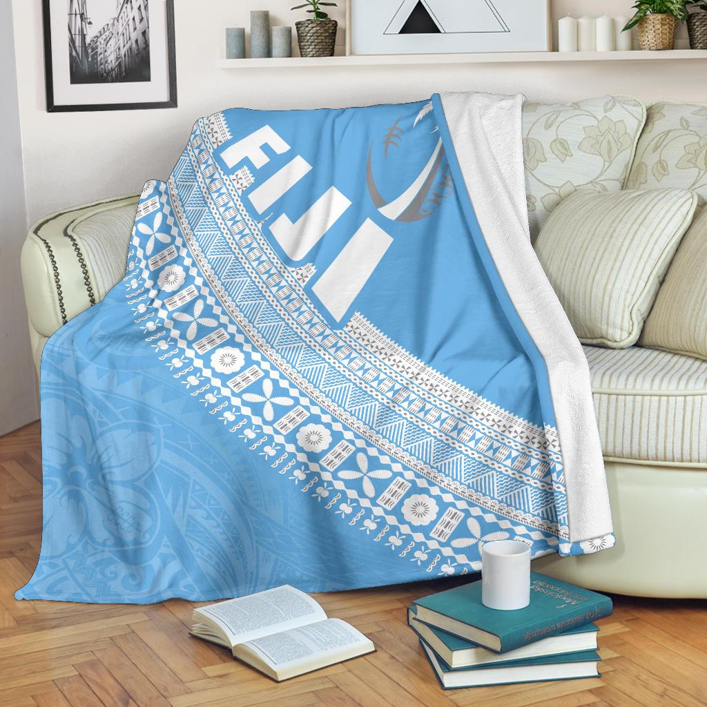 Fiji Tapa Rugby Premium Blanket version Style You Win - Blue White - Polynesian Pride