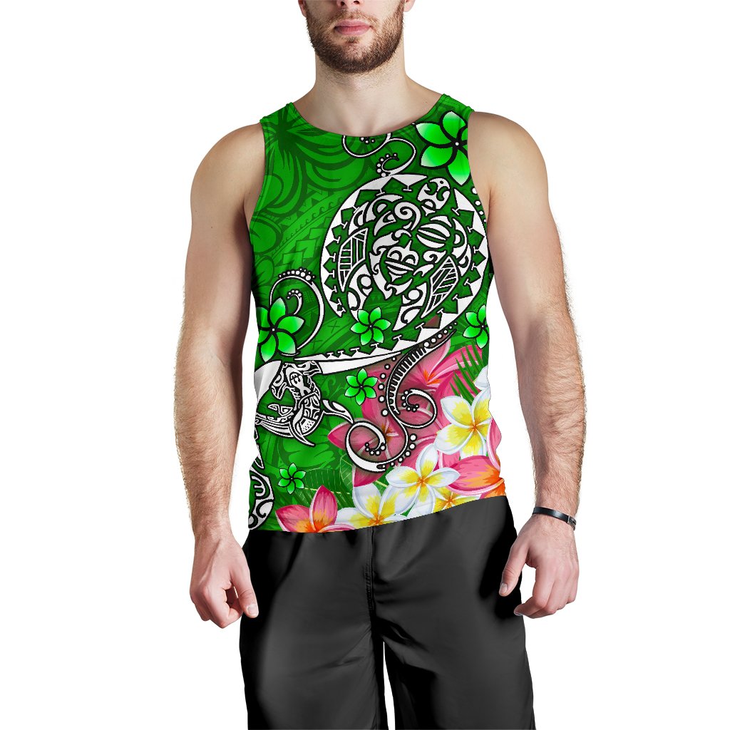 Polynesian Men's Tank Top - Turtle Plumeria Green Color - Polynesian Pride