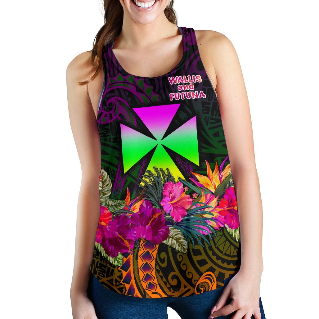Wallis and Futuna Women's Racerback Tank - Summer Hibiscus - Polynesian Pride