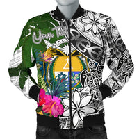Nauru Custom Personalised Men's Bomber Jacket White - Turtle Plumeria Banana Leaf Crest White - Polynesian Pride