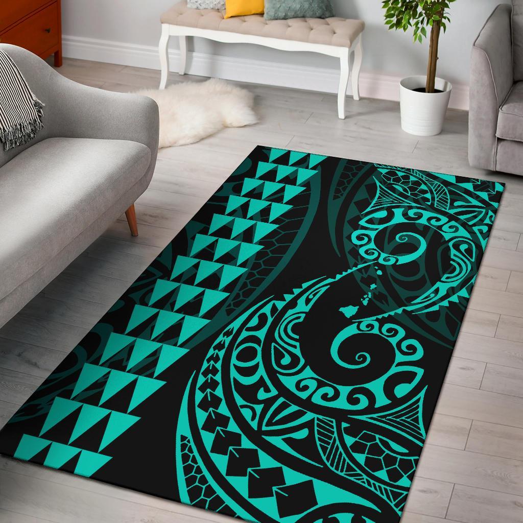 Hawaii Kakau Polynesian Rug Rug Turquoise - Polynesian Pride