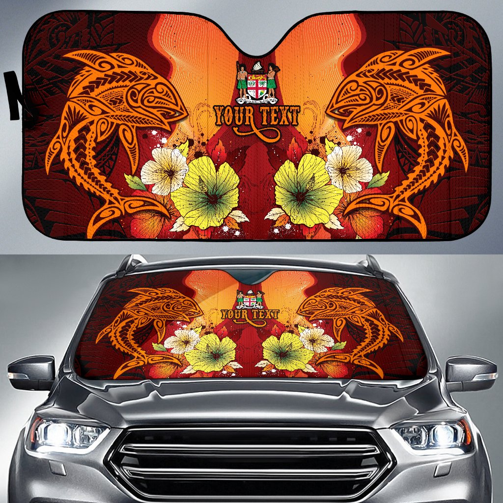 Fiji Custom Personalised Auto Sun Shades - Tribal Tuna Fish Auto Sun Shade Universal Fit Orange - Polynesian Pride