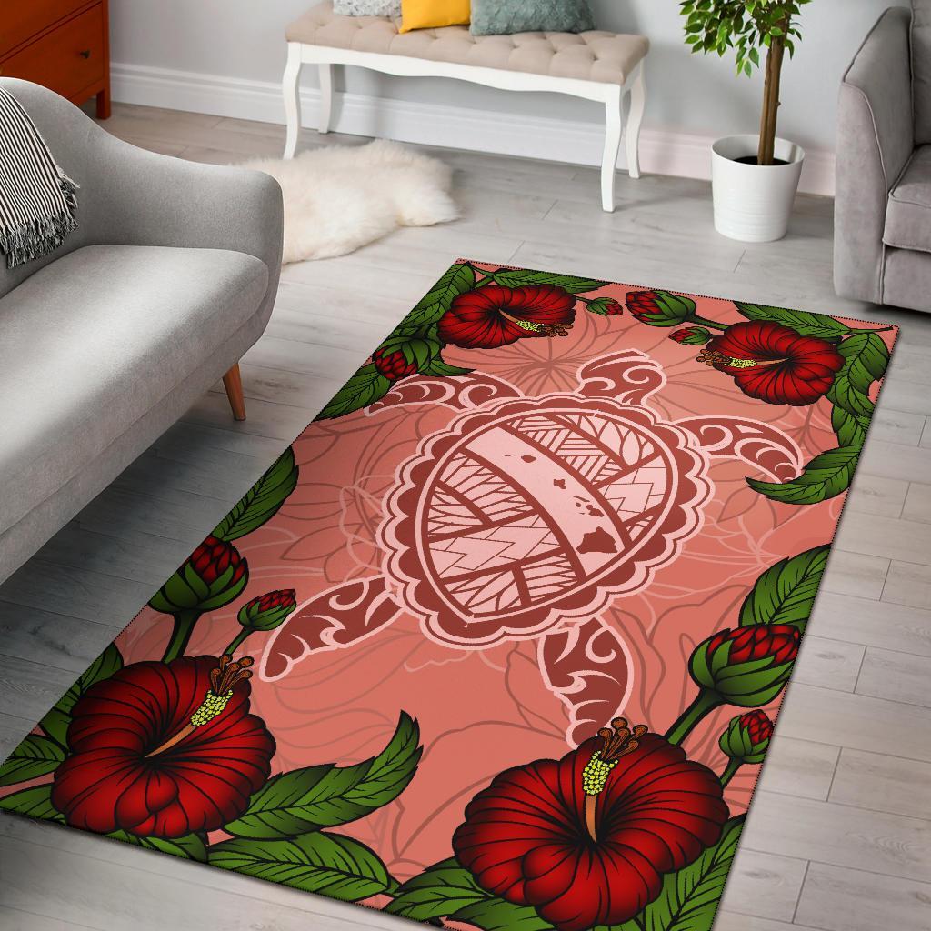 Hawaii Turtle Hibiscus Pink Rug - Fide Style Pink - Polynesian Pride