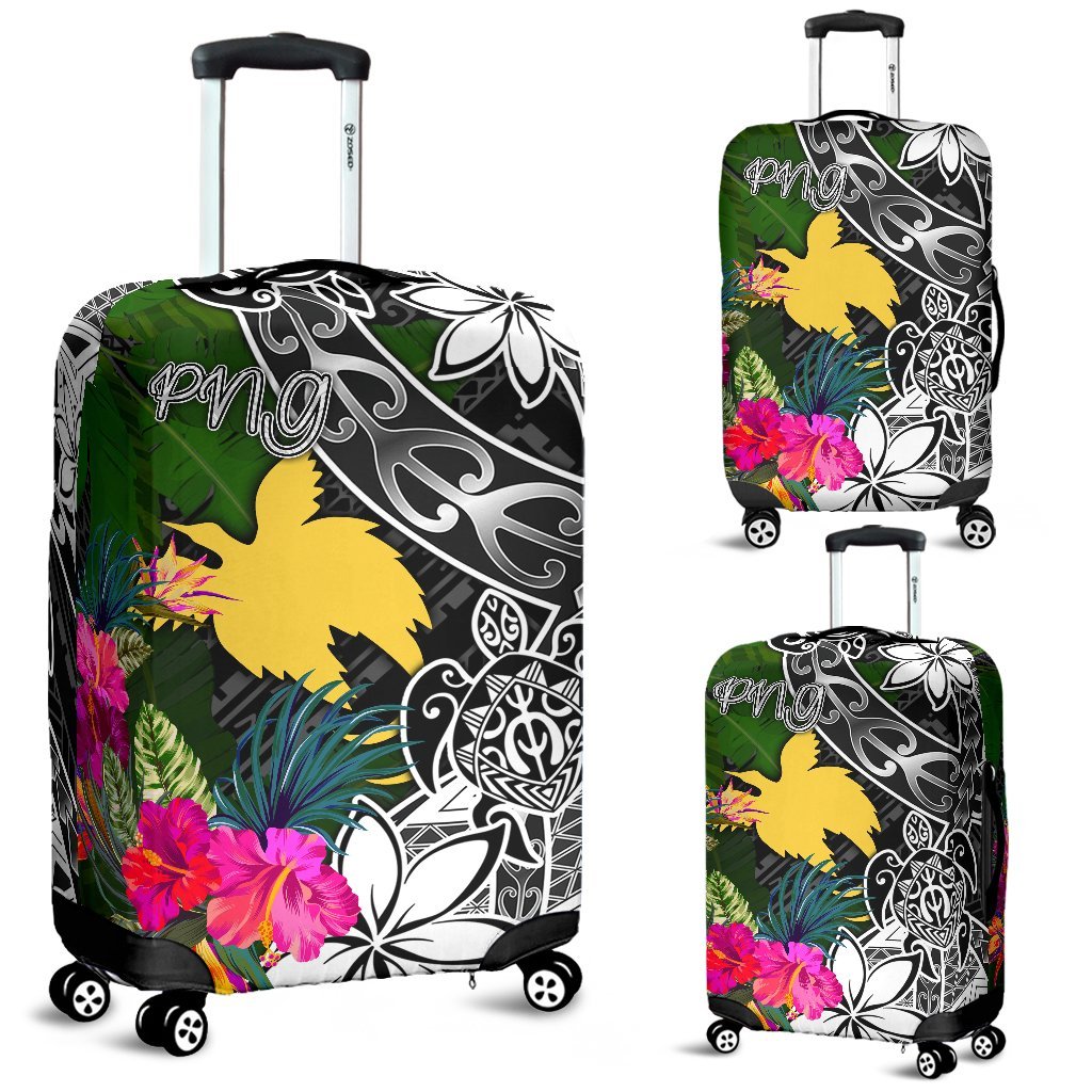 Papua New Guinea Luggage Covers - Turtle Plumeria Banana Leaf Black - Polynesian Pride