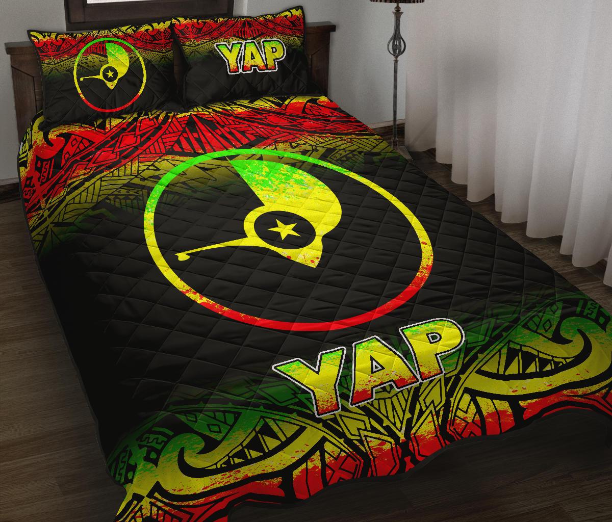 Yap Quilt Bed Set - Yap Flag Fog Style Reggae Version - Polynesian Pride