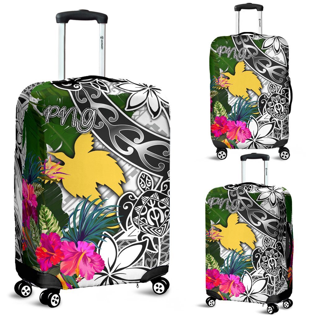Papua New Guinea Luggage Covers White - Turtle Plumeria Banana Leaf White - Polynesian Pride