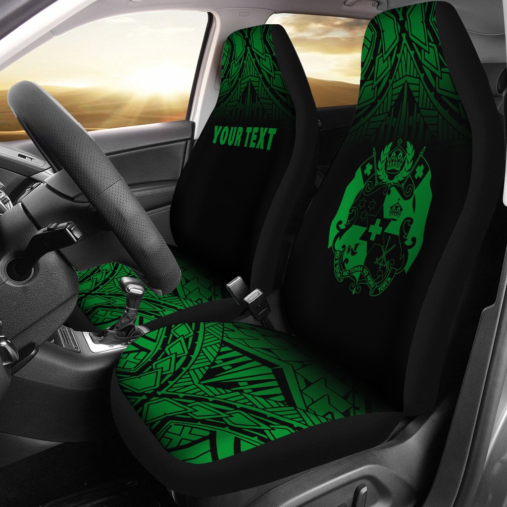 Tonga Custom Personalised Car Seat Covers - Tonga Coat Of Arms Polynesian Tattoo Fog Green Universal Fit Green - Polynesian Pride