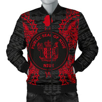 Niue Polynesian Men's Bomber Jacket Map Red Red - Polynesian Pride