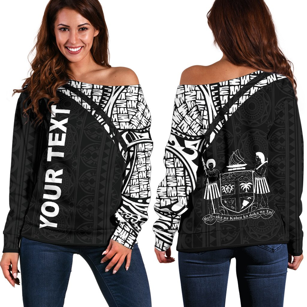 Fiji Personalised Women's Off Shoulder Sweater - Curve Style Black - Polynesian Pride