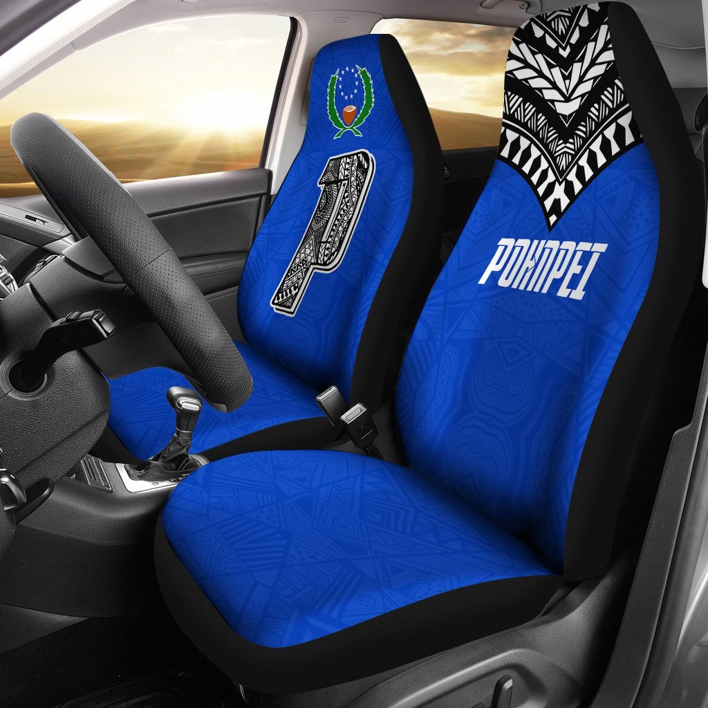 Pohnpei Car Seat Covers - Pohnpei Flag Micronesian Pattern Universal Fit Black - Polynesian Pride
