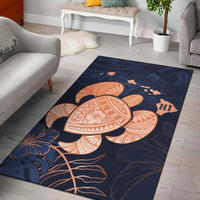 Hawaiian Map Hibiscus Turtle Polynesian Indigo Luxury - Rug Black - Polynesian Pride