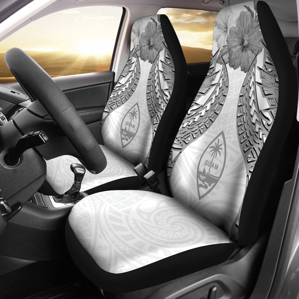Guam Polynesian Car Seat Covers Pride Seal And Hibiscus White Universal Fit White - Polynesian Pride