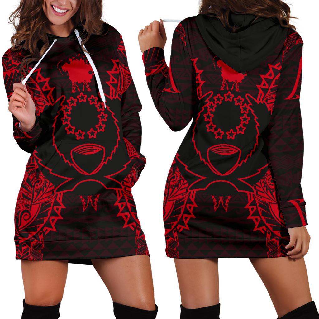 Pohnpei Polynesian Hoodie Dress Map Red Red - Polynesian Pride