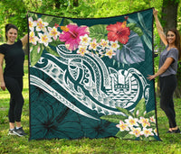 Tahiti Polynesian Premium Quilt - Summer Plumeria (Turquoise) - Polynesian Pride