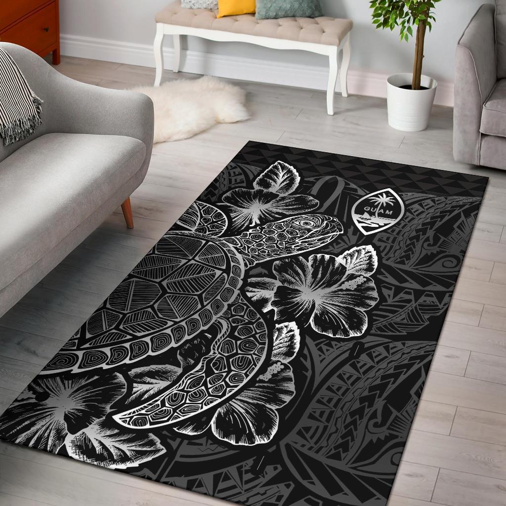 Guam Area Rugs Turtle Hibiscus Black Black - Polynesian Pride