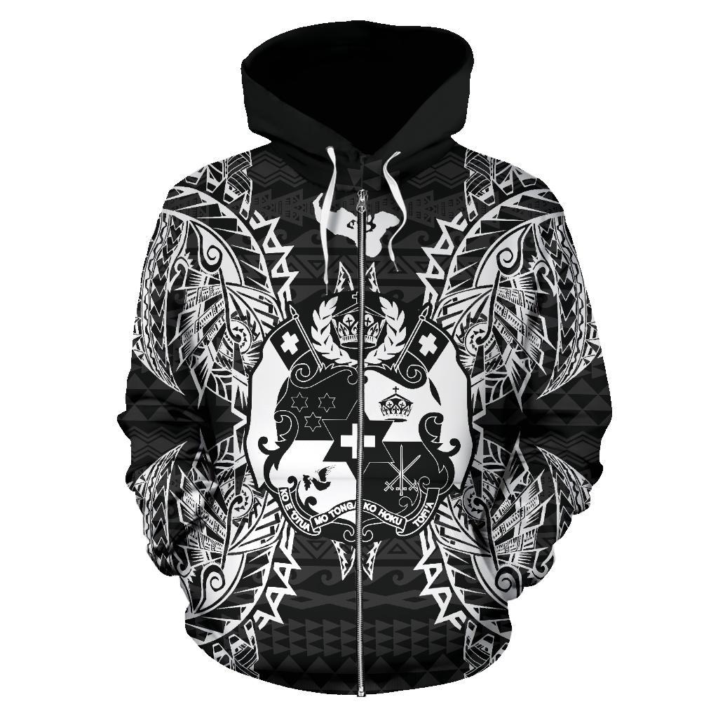 Tonga Polynesian All Over Zip up Hoodie Map Black - Polynesian Pride