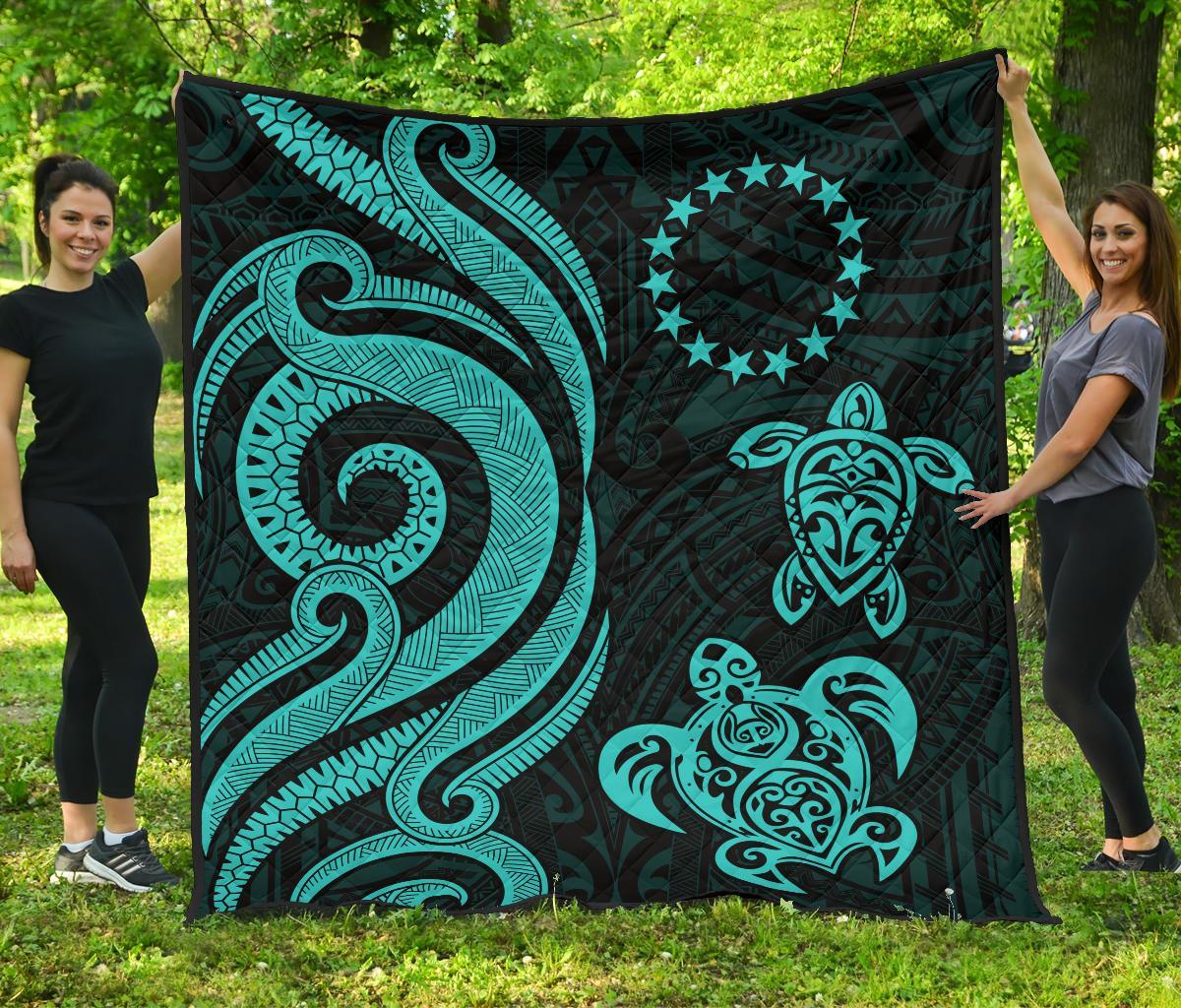 Cook Islands Premium Quilt - Turquoise Tentacle Turtle Turquoise - Polynesian Pride