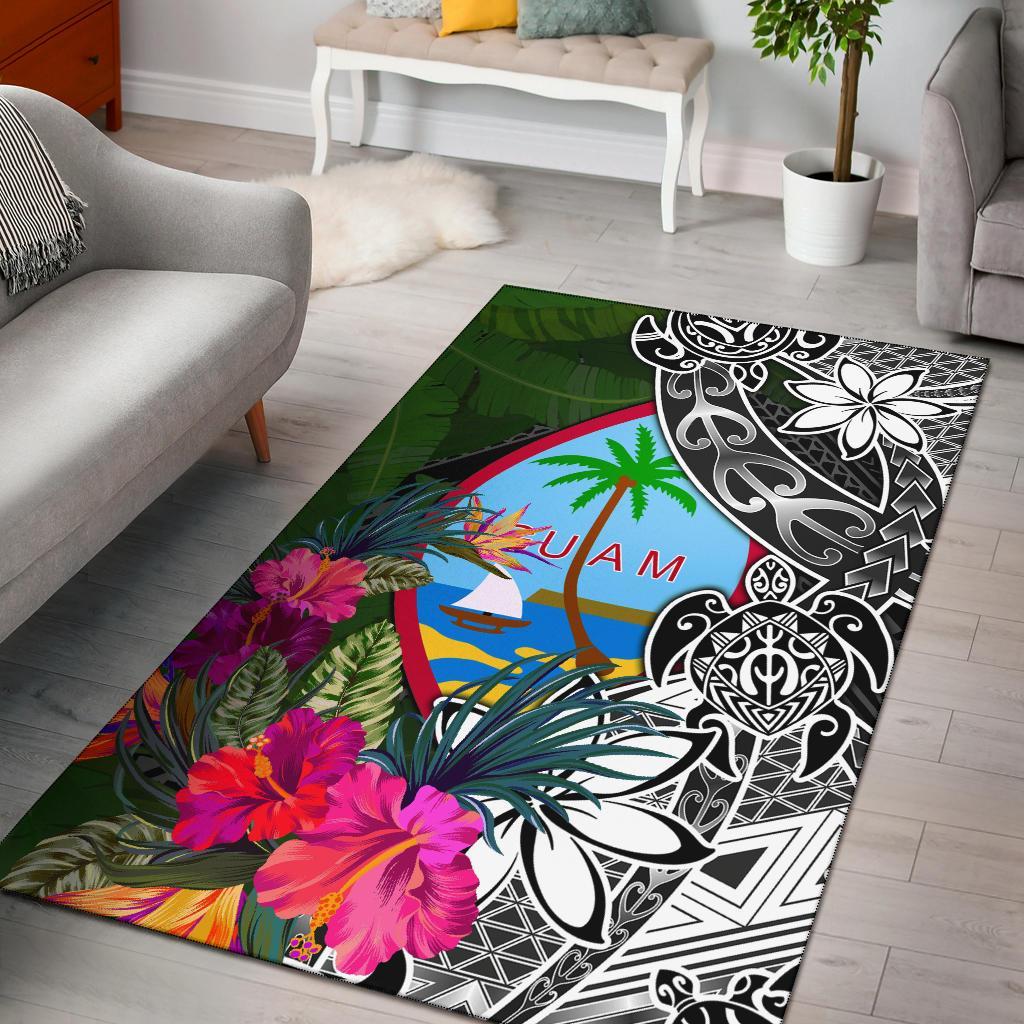 Guam Area Rug - Turtle Plumeria Banana Leaf Black - Polynesian Pride