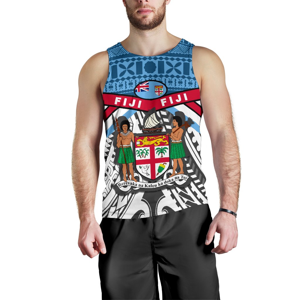 Fiji Rugby Men Tank Top Tapa Cloth White - Polynesian Pride