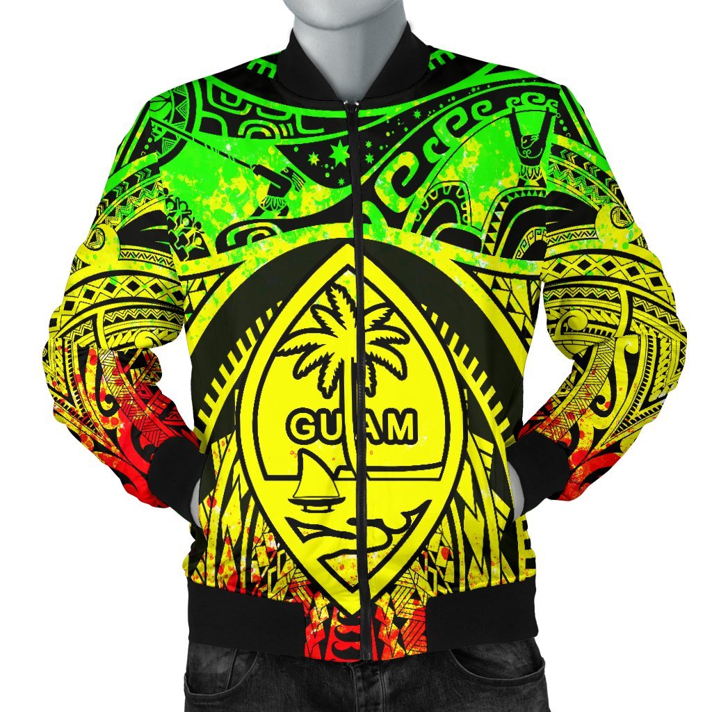 Polynesian Men's Bomber Jackets - Guam Flag, Seal with Maui Moana Tattoo Reggae - Polynesian Pride