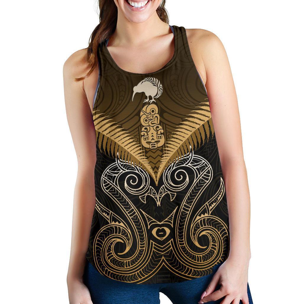 Maori Manaia New Zealand Women Racerback Tank Gold - Polynesian Pride