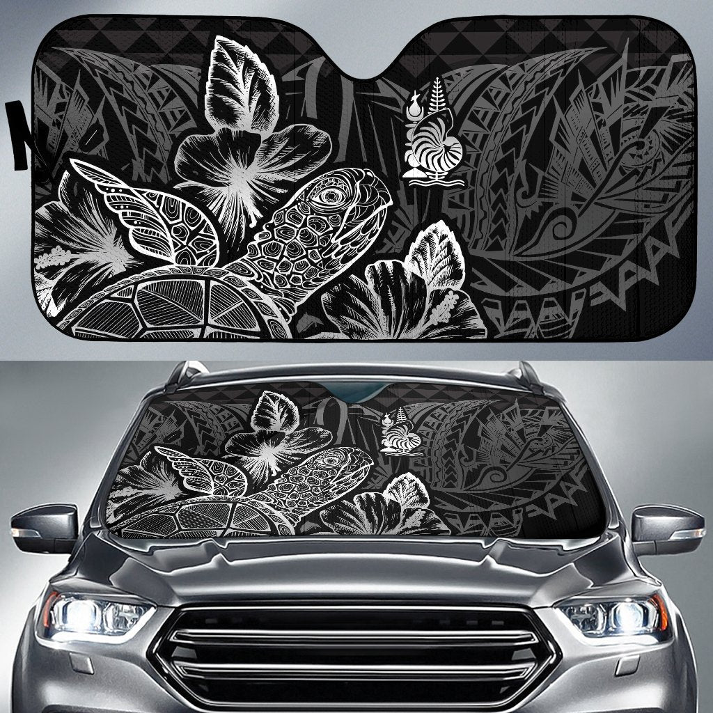 New Caledonia Auto Sun Shades Turtle Hibiscus Black Auto Sun Shade Universal Fit Black - Polynesian Pride