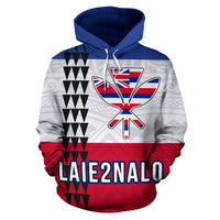 Polynesian Kakau Laie2nalo Kanaka Maoli Flag of Hawaii Hoodie Line Style - Polynesian Pride