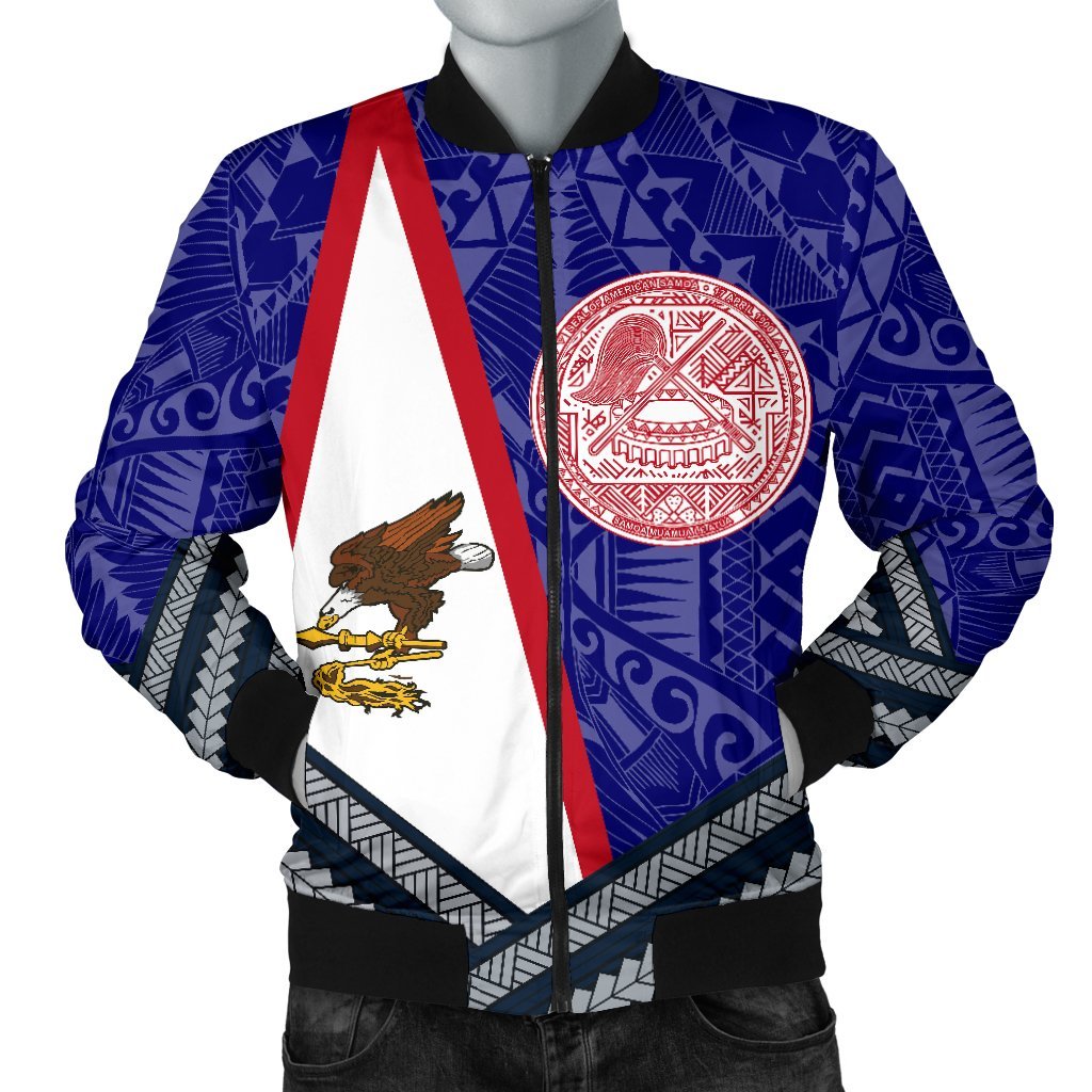 American Samoa Polynesian Men's Bomber Jacket - American Samoa Flag And Blue - Polynesian Pride