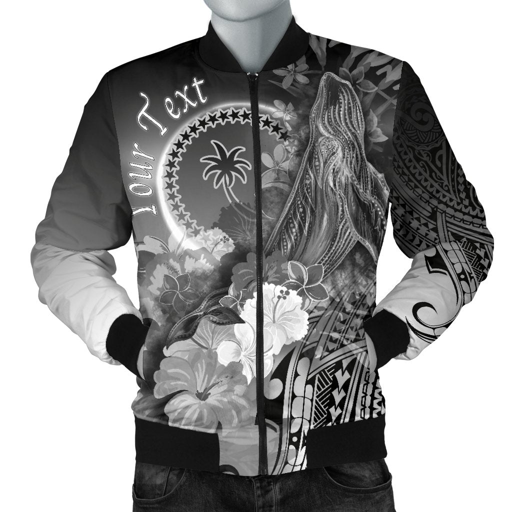 Custom Personalised Chuuk Men's Bomber Jacket - Humpback Whale with Tropical Flowers (White) White - Polynesian Pride