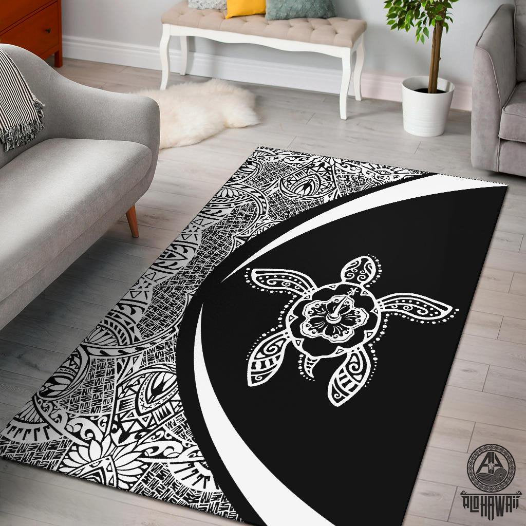 Hawaii Turtle Polynesian Area Rug Circle Style White White - Polynesian Pride