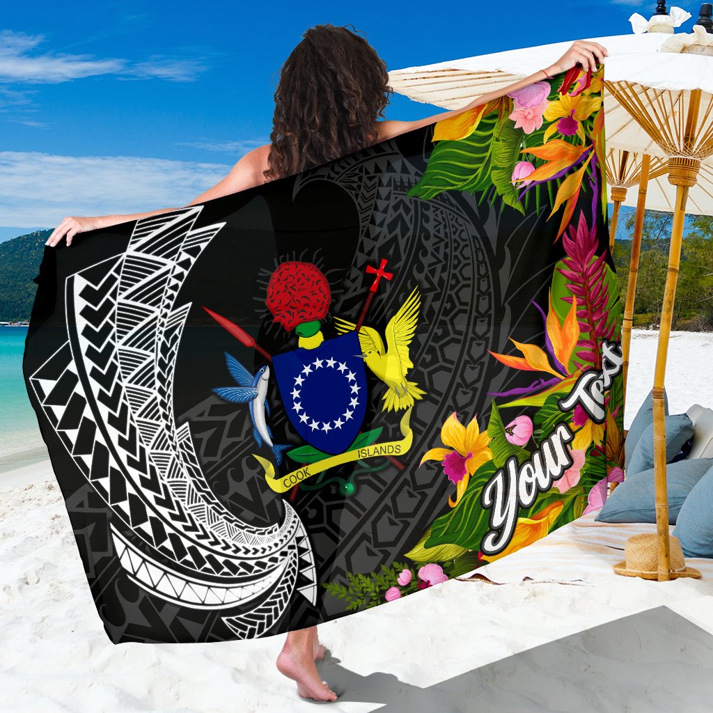 Cook Islands Sarong - Custom Personalised Seal Spiral Polynesian Patterns Sarong - Cook Islands Black - Polynesian Pride