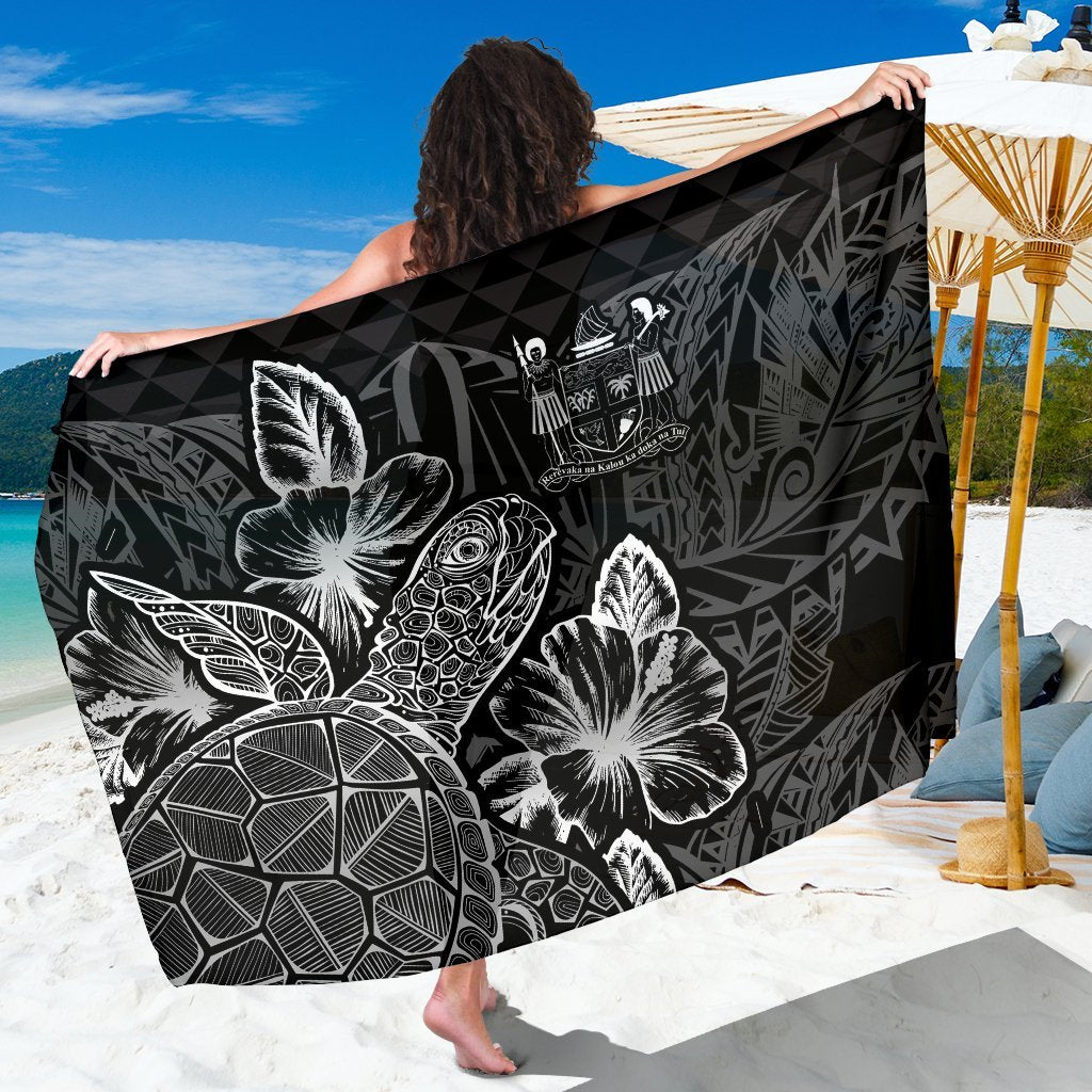 Fiji Sarong - Turtle Hibiscus Pattern Black Women One Size Black - Polynesian Pride