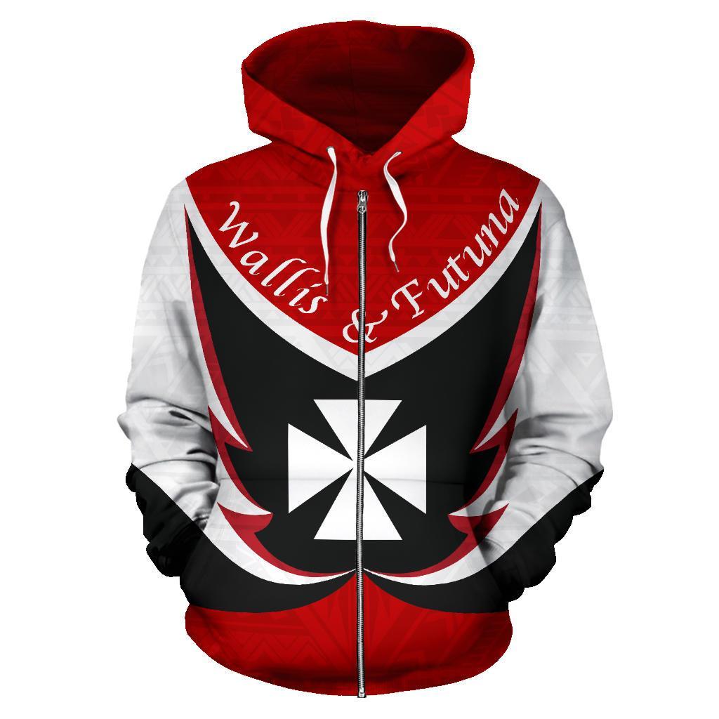 Wallis and Futuna Zip up Hoodie Flying Unisex Red Black - Polynesian Pride