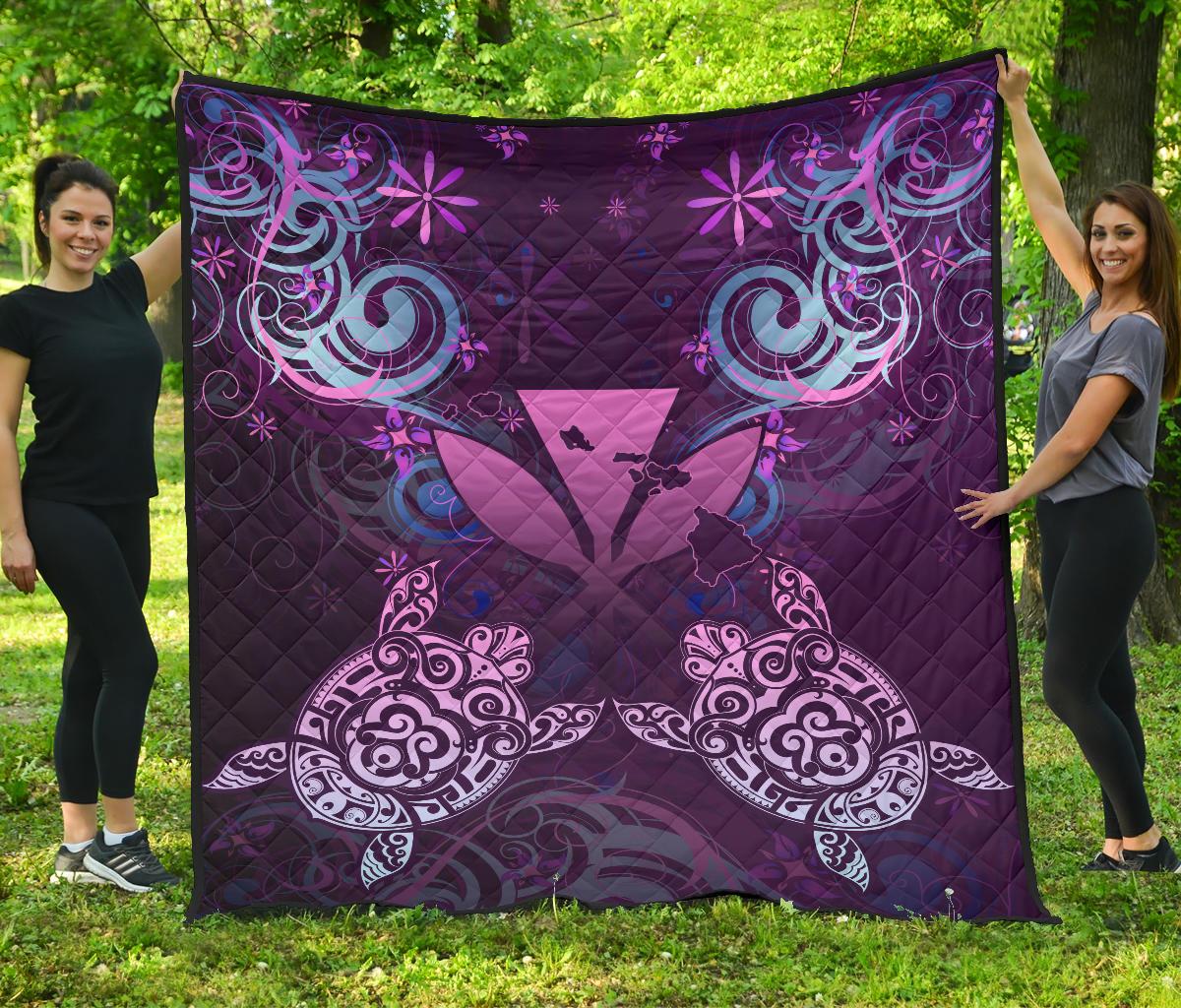 Hawaii Turtle Kanaka Maoli Premium Quilt - Tea Style - AH Purple - Polynesian Pride