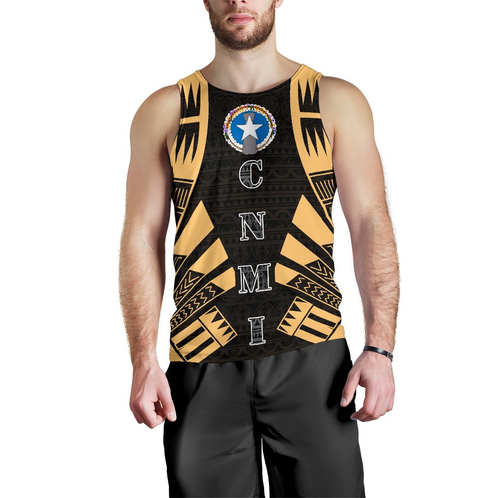 Northern Mariana Islands Men Tank Top - Polynesian Tattoo Gold Gold - Polynesian Pride