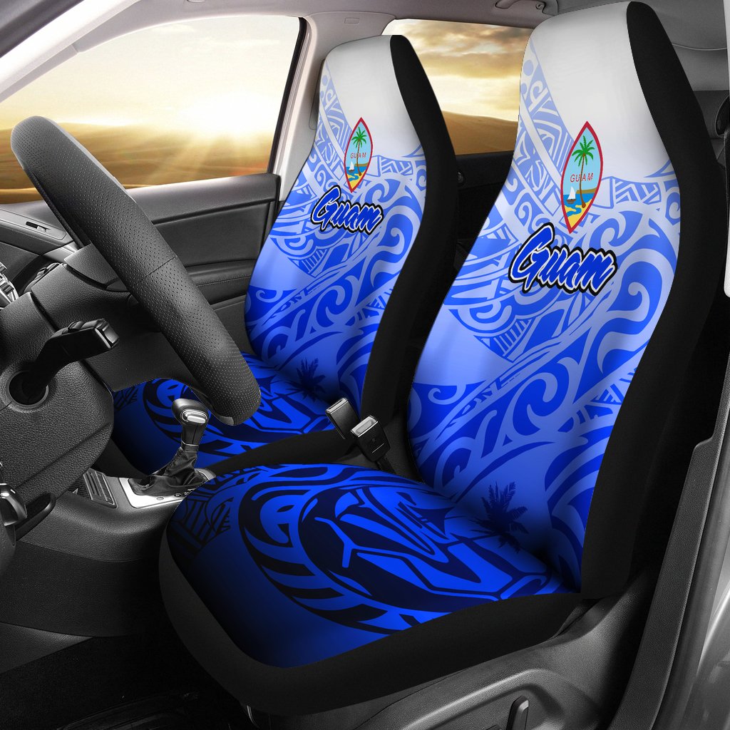 Guam Polynesian Car Seat Covers - Tribal Tattoo With Seal Universal Fit Blue - Polynesian Pride