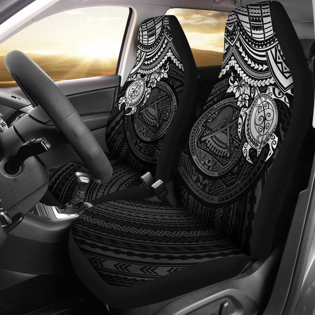 American Samoa Car Seat Covers - American Samoa Seal White Turtle Hibiscus Universal Fit BLACK - Polynesian Pride